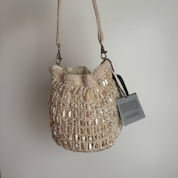 Crochet Beaded Shoulder Bag Boho Coastal Cowgirl Woven Purse